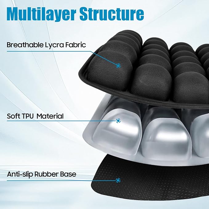Kimburg 3D Inflatable Seat Cushion, Pressure Relief Design, Protect Lumbar Spine, Portable Travel Seat Cushion Wheelchair Pad for Car Seat, Office Chair, Wheelchair, Stadium