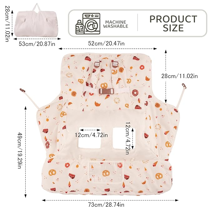 Shopping Cart Cover for Baby 2 in 1 High Chair Covers for Restaurant Comfortable Grocery Cart Seat Covers for Infant, Toddler Universal Suitable for Most Shopping Carts Machine Washable, Dessert