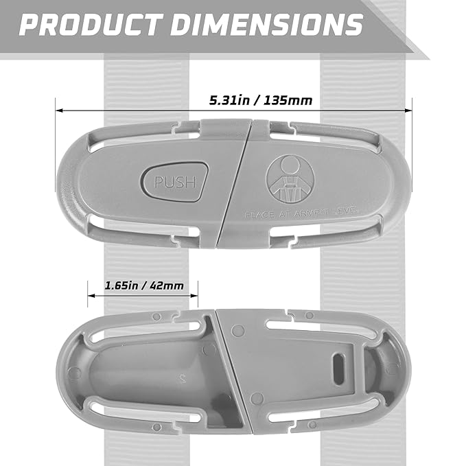 Universal Car Seat Chest Clip, Adjustable Harness Positioning Clip for Stroller and Booster Seat, Anti-Slip Shoulder Straps Holder Accessory for Parents (1 Pack, Grey)