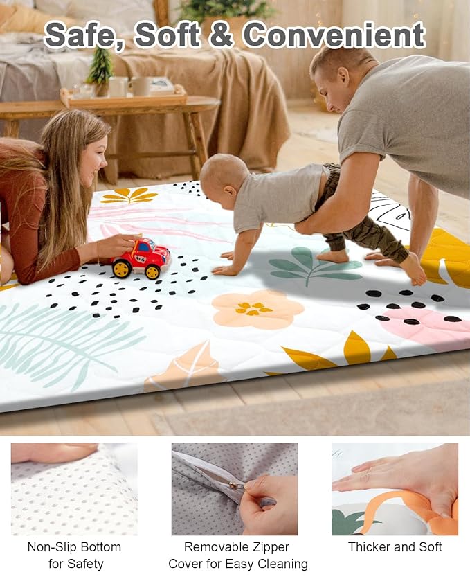 Premium Foam Baby Play Mat 59x59 – Removable & Machine Washable Cover, Extra Thick Padding Playpen Mat, Non-Slip Crawling Mat, Easy to Clean for Infants, Toddlers & Babies
