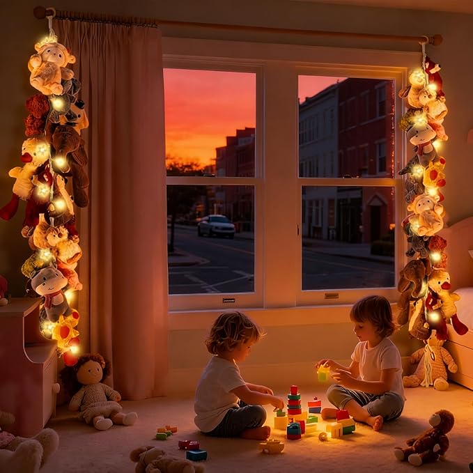 CERETIA 1/2 pcs 80" Cotton Hanging Storage Chain For Stuffed Animals Storage with LED Light, Stuffed Animal Organizer Chain for Wall Corner Nursery Play Room, White