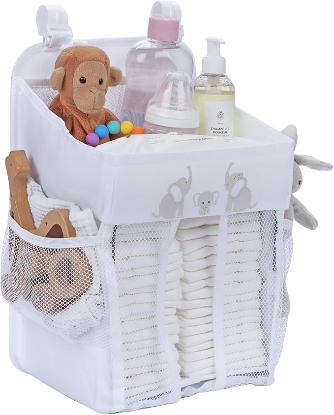 Hanging Diaper Caddy Baby Organizer - Diaper Caddy Organizer Baby Essentials for Newborn Nursery - Holds 50+ Diapers - 17x9x9 Inches, White