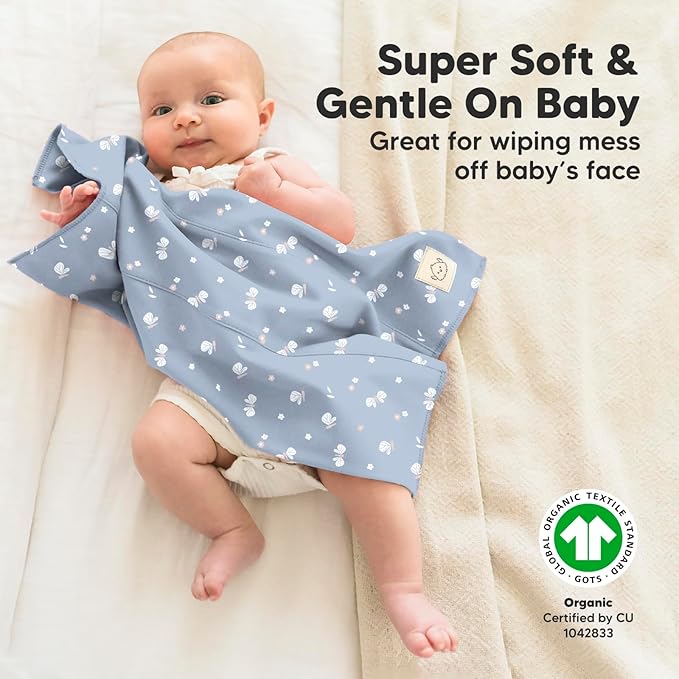 Organic Burp Cloths Baby Boy, Girl - 6-Pack Large 100% Cotton Burping Cloths for Babies, Spit Up Rags, Super Absorbent, Ultra Soft Newborn Rag, Gender Neutral, Machine Washable, Durable (Fleur)