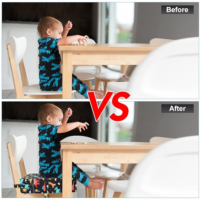 Toddler Booster Seat for Kitchen Chair Dining Table, Washable Thick Strong Support Portable Booster Chair for Toddlers Eating, Easy Cleaning Booster Seat Cushion Detachable with Adjustable Straps