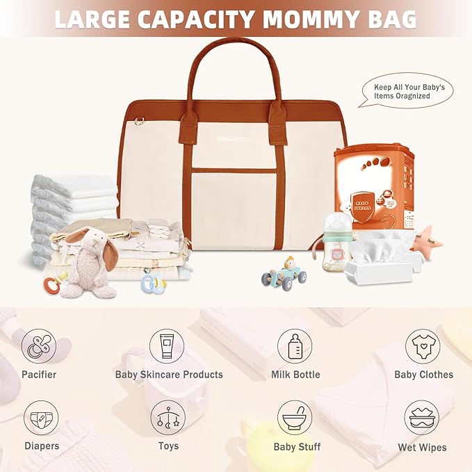 BOLOSTA Diaper Bag Tote for Women, Diaper Bag Tote with Changing Pad, Large Capacity Mommy Bag for Hospital and Weekender