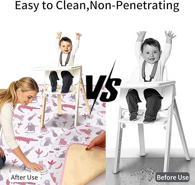 CoolaPeach Splat Mat for Under High Chair/Arts/Crafts, Washable Baby Spill Mat Waterproof Non-Slip Floor Splash Mat, Portable Play Mat and Table Cloth (Crocodile, 43"x 43")