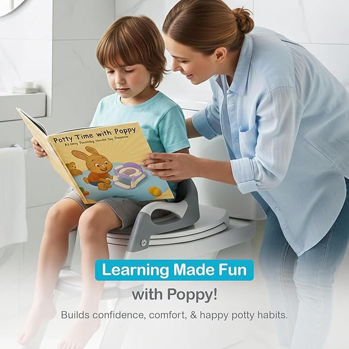3-in-1 Toddler Potty Training Toilet Seat with Ladder | Foldable Toilet Potty Training Seat with Step Stool Ladder | 5-Level Adjustable Height | Soft Cushion, Splash Guard & Anti Slip Pad