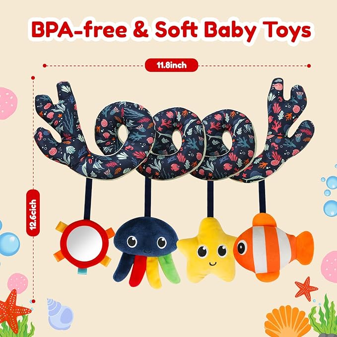 Spiral Car Seat & Stroller Activity Toy,Car Seat Toys for Babies 0-6 Months Boy,Baby Spiral Hanging Plush Activity Toys Thank You Gifts for Newborn 0 3 6 9 12 Months Baby Boys Girls