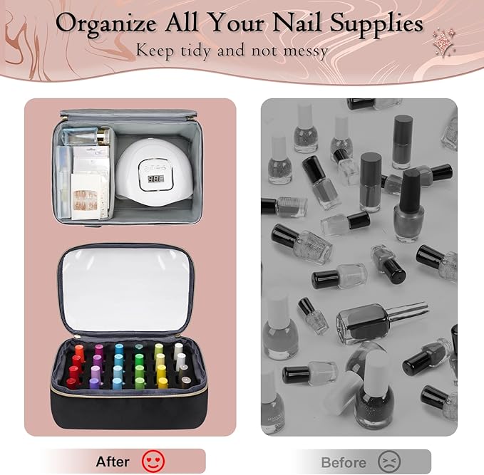 YOREPEK Extra Large Nail Polish Organizer Case Holds 48 to 100+ Bottles (15ml/0.5 fl.oz) UV lamp, Gel Polish Travel Case Bag with 2 Removable Pouches Fits Nail Suppiles, Gift for Manicurist, Girls