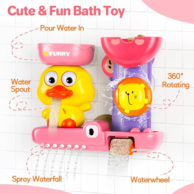 Bath Toys for Kids Ages 1-3: Toddler Bath Toys for 1 2 3 Year Old Girl Gifts - Pink Bathtub Toy for Toddlers 2-4 - Baby Girl Gifts 12+ Months