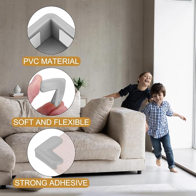 uxcell Corner Protectors, 16 Pcs Table Corner Protectors, Furniture Corner Guard and Edges Safety Bumpers for Table Edges and Sharp Corners (L-Shaped, Grey)