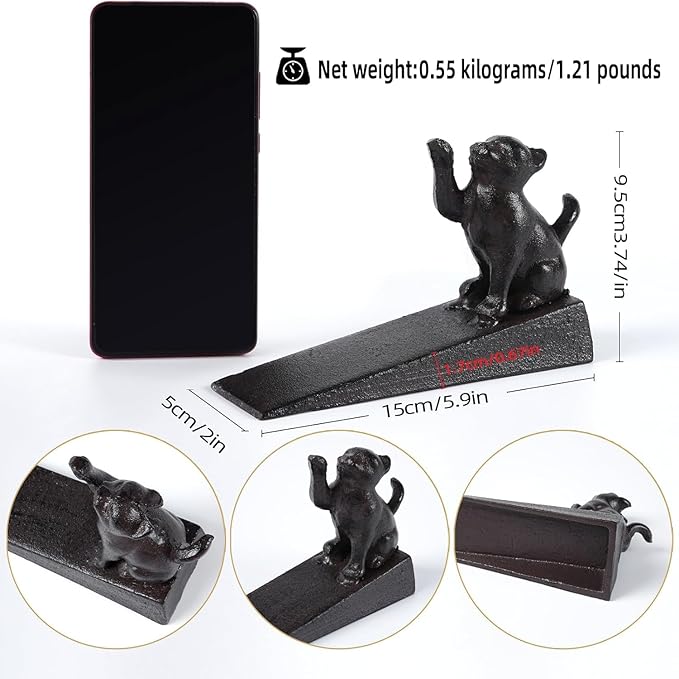 Notakia Cat Door Stopper Heavy Duty Rustic Cast Iron Cute Door Stopper Decorative Door Stop Vintage Metal Door Wedges for Home Office Commercial Industrial Use (Cat 1Pcs)