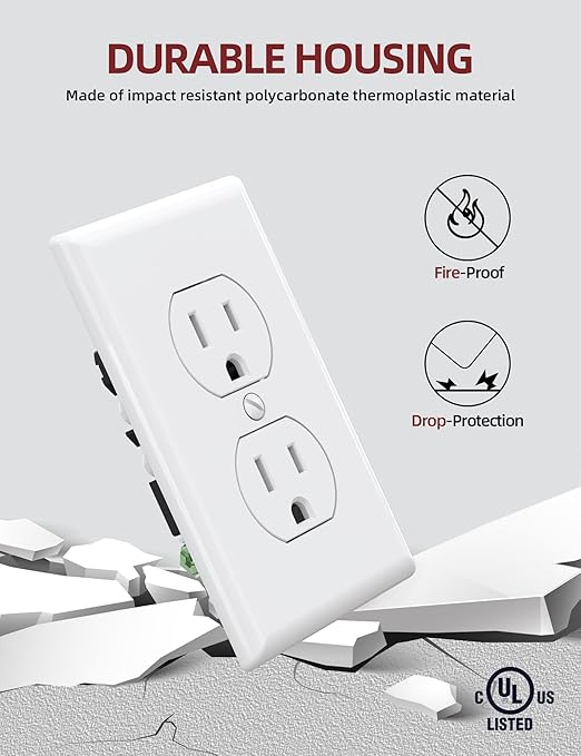 AIDA Outlet White Duplex Receptacle with Wall Plate, Electrical Outlet Electrical Wall Outlet, 15 Amp Outlet 125V, Self-Grounding, 2-Pole, 3-Wire, 5-15R, UL Listed, 10 Pack