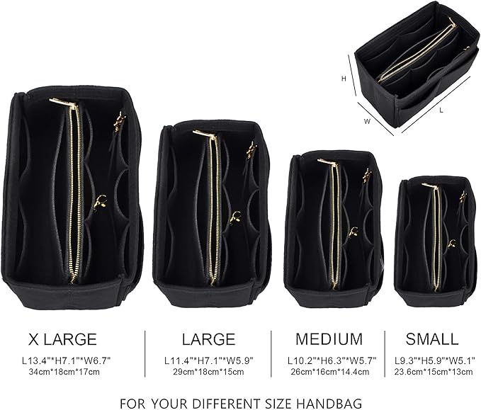 Vercord Felt Organizer Insert For Purse Handbag Tote Bag In Bag Inside Shaper Divider Neo Black Xlarge