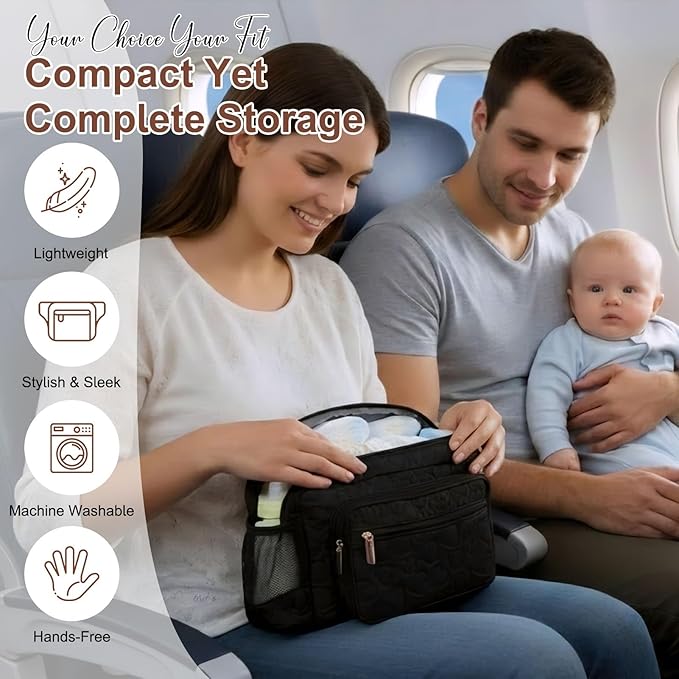 Rexmore Puffer Quilted Fanny Pack Diaper Bag for Mom - Women‘s Compact Crossbody Purse with Portable Changing Pad & Wipes Pouch, Travel & Quick Errand Baby Essentials Organizer(Black)