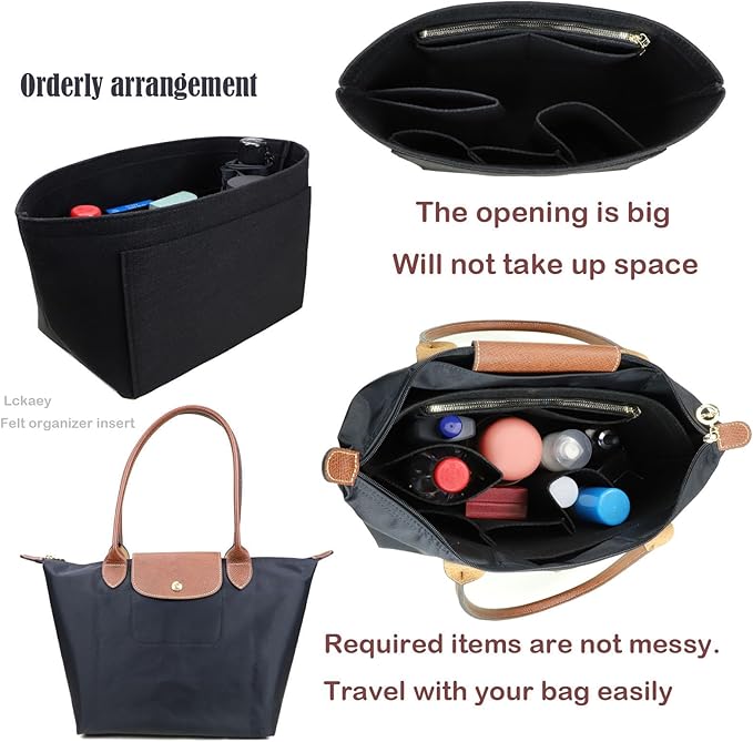 Lckaey Purse Organizer Insert for longchamp Le Pliage Neo(Large) Handbags Insert Organizer 1012BLACK-L