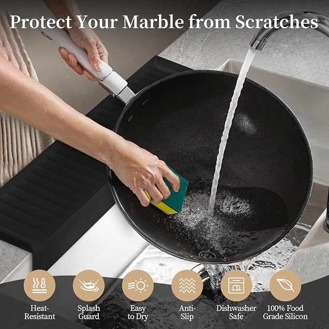 Sink Edge Protector with Suction Cup, 30" x 4", Silicone Sink Splash Guard for Kitchen & Bathroom, Protect Countertop from Scratches, Stains, for Stainless Steel Granite Quartz