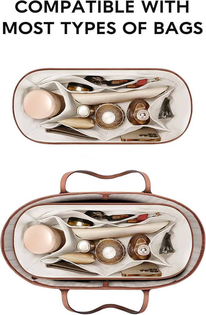 GIVLEFLY Tote Organizer Insert with Multiple Pockets Purse Dividers for Inside Bag with Handle Lightweight Purse Liner with Cup Holder Fit for Longchamp Small Size and Neverful and More (Small,White)