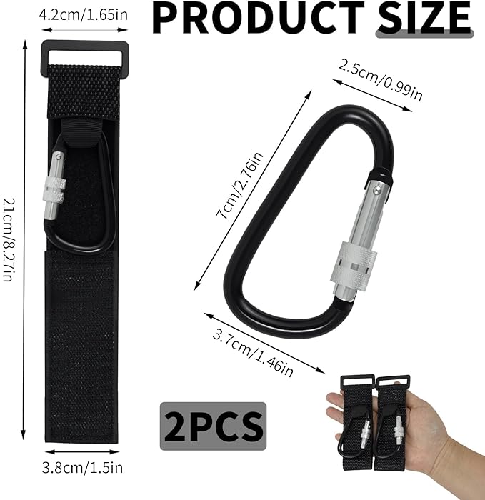 2 Pcs Multi-Purpose Utility Stroller Hook, Heavy Duty Carabiner Hanger for UTV Side by Side Roll Cage, Adult Electric Scooter Accessories Hang a Diaper Bag to Your Pram or Buggy (Black)