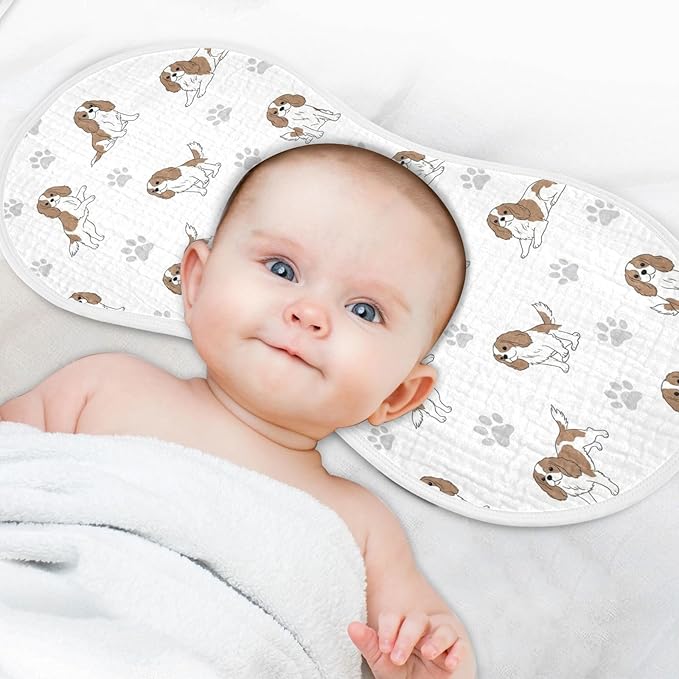Qinllo 2 Pack Muslin Burp Cloths Cavalier Dogs Paw White Cotton Baby Burp Cloths Absorbent Burping Cloth Soft Spit Up Rags for Newborn Must Haves 22x11 Inch