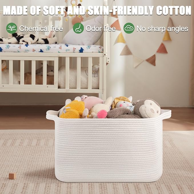 SIXDOVE 65L Large Storage Basket, Cotton Rope Woven Blanket Basket, Toy Storage for Baby Room, Living Room, White