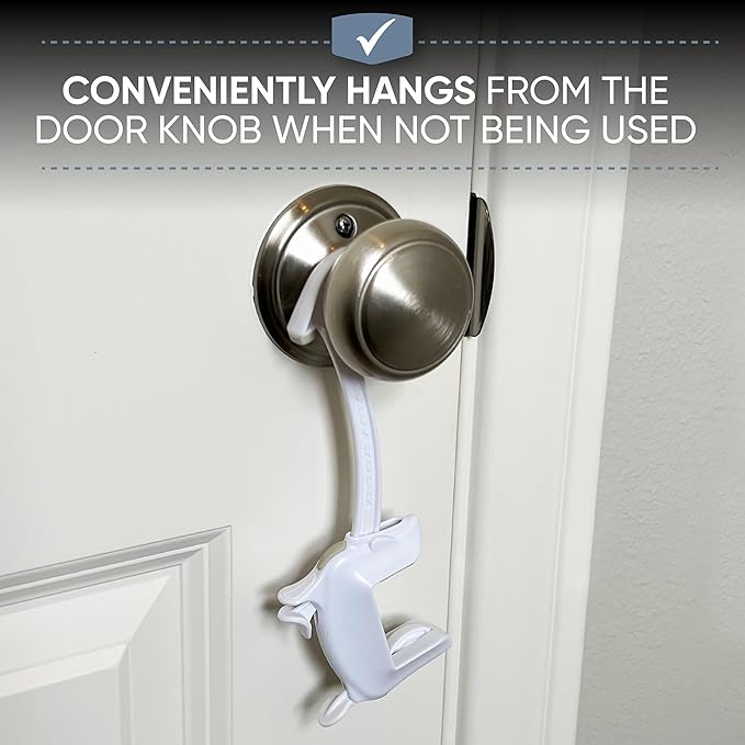 DOOR MONKEY Child Proof Door Lock & Pinch Guard - For Door Knobs & Lever Handles - Easy to Install - No Tools or Tape Required - Baby Safety Door Lock For Kids - Very Portable - Great for Dogs & Cats