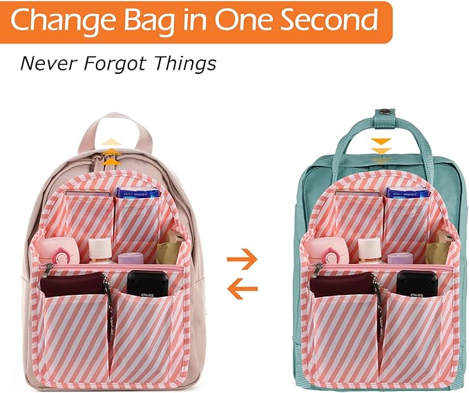 Surblue Backpack Organizer Insert Liner Hanging Travel Rucksack Purse and Handbag Insert Pocket, High-capacity Divider Foldable Nylon Shoulder Bag Organizer for Men and Women, (Pink, M)