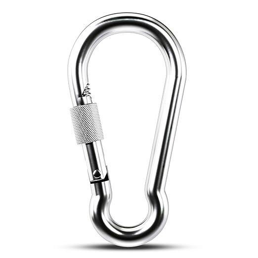 KINLINK 1 Pack Screw Locking Carabiner - 5.50 inch Heavy Duty Carabiner Clips, 304 Stainless Steel Large Caribiner for Camping, Swing, Hammock, Hiking, Weight Lifting Machine, Home Gym Equipment
