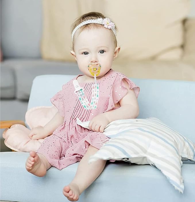 4 Pcs Baby Dummy Strap Clip, Pacifier Clip Dummy Holder Straps with 4 Silicone Adapter, Soother Chains Clips Fit All, Soothers, Teething Toys, Baby Essentials