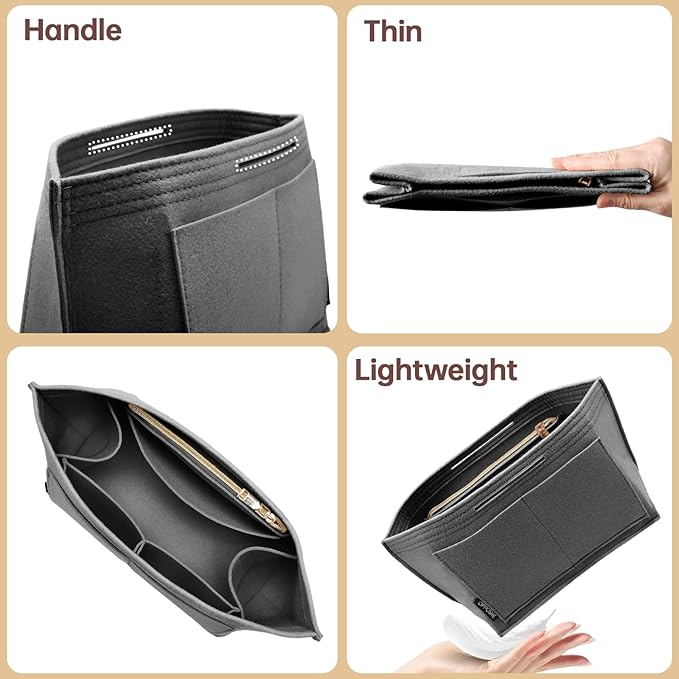 OPPOSHE Purse Organizer Insert for Longchamp Le Pliage, Premium Felt Long Champ Bag Handbag Women, Tote Organizer Insert with 9 Compartments (Large, Grey)