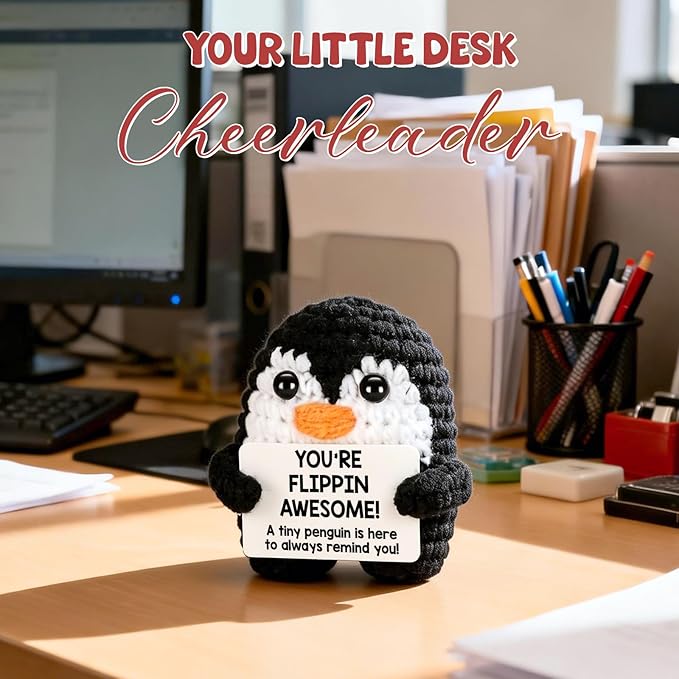 Mini Positive Crochet Penguin Birthday Gifts for Women, Funny Mothers Day Graduation Brithday Gifts for Women Men Boys Girls, Inspirational Appreciation Gifts for Adult Kid Teen Coworker Friend Decor