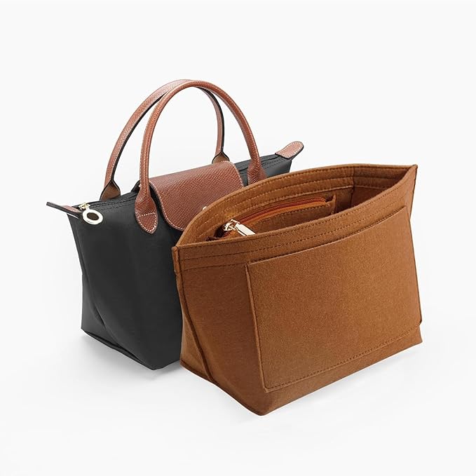 Purse Organizer Insert for Le Pliage Small Handbags Insert Organizer (Brown, Small)