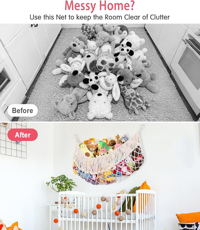 Stuffed Animal Hammock - Extra Large 63'' Long, Stuffed Animal Storage, stuffed animal Holder net, Hammock Large, Storage Hanging Organizer - Cream White