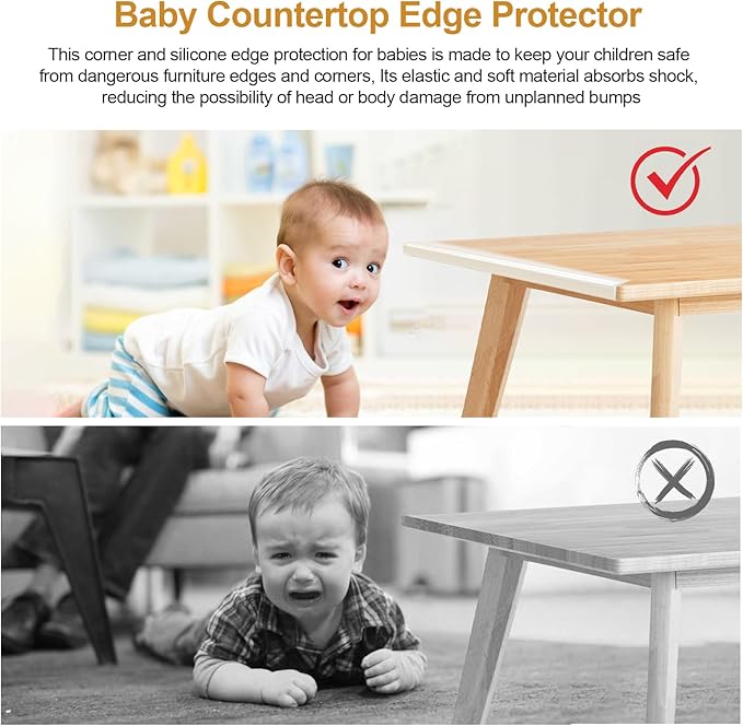 Baby Countertop Edge Protector, Clear Table Corner Guards for Baby Proofing, Pre-Taped Adhesive Soft Bumper for Kids Safety, Silicone Edge Protector fit Wall Furniture Edge Bumper - Food Grade (2Pack)