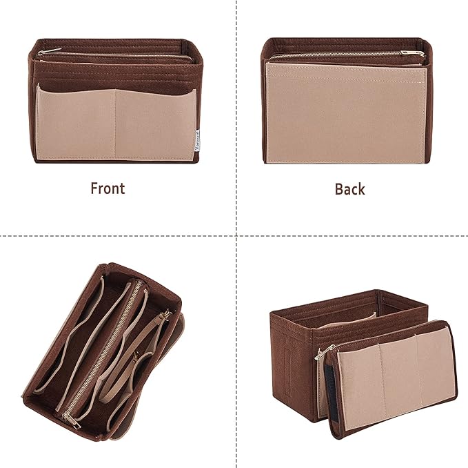 Vercord Felt Organizer Insert For Purse Handbag Tote Bag In Bag Inside Shaper Divider Neo Coffee & Beige Small