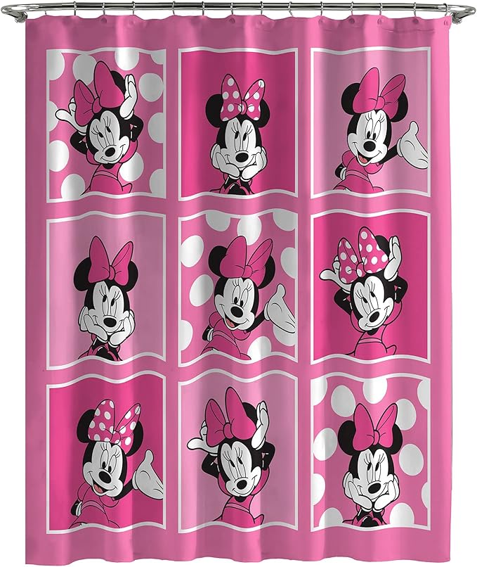 Jay Franco Shower Curtains Disney Minnie Mouse Cute Emotions Easy Care Fabric Kids Bath Curtain (Official Disney Product)