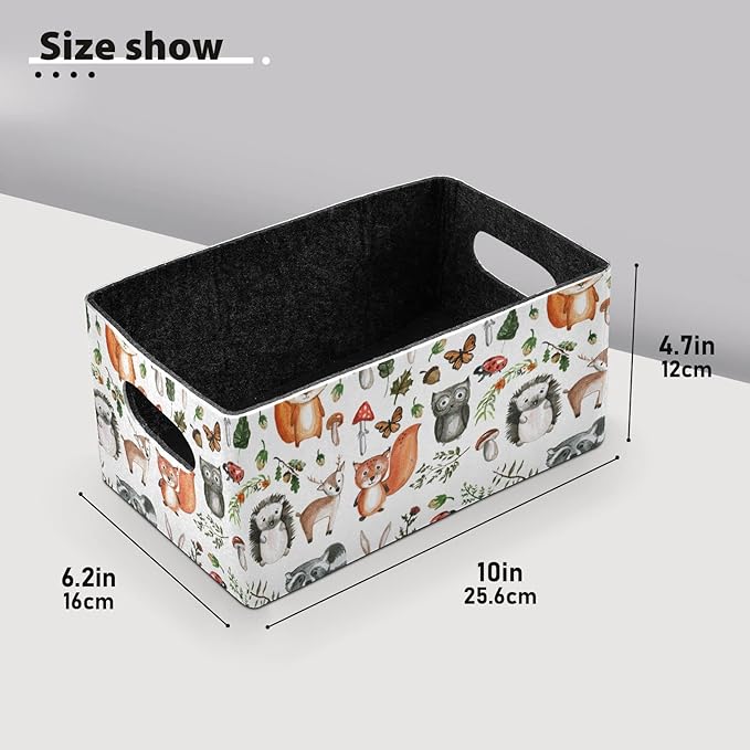 Emelivor Cute Animals Storage Basket Bins Set (2pcs) Felt Collapsible Storage Bins with Dual Handles Closet Storage Bins for Nursery ,Kids Room,Clothes,Towels,Magazine