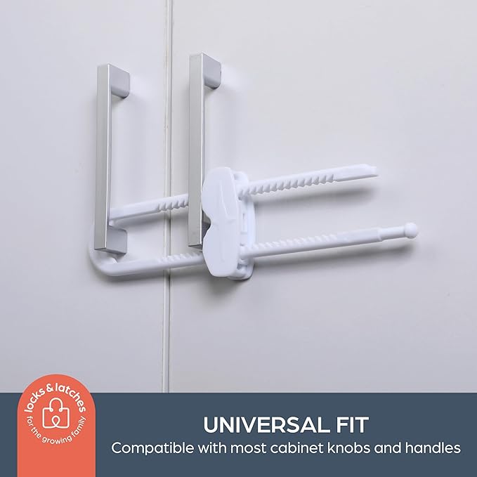 Dreambaby Sliding Cabinet Locks - Child Proof Cabinet Latches - For Kitchen, Bathroom Storage Doors Handles & Knobs - Suitable for Round & D-Shaped Handles - 6 Pack - White - Model L715