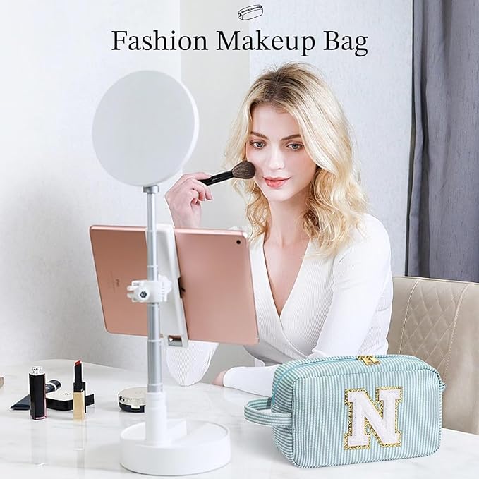 YOOLIFE Initial Cosmetic Bag for Women - Monogram Cute Makeup Bag Cosmetic Case Toiletry Pouch for Women Her Best Friend Sister Teacher, Personalized Birthday Gifts for Women, Green P