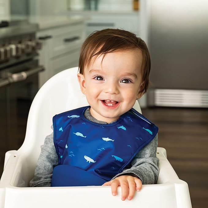 Tiny Twinkle Silicone Pocket Bibs - Waterproof, Food Catching, Mess-Proof Bibs for 6-24 Months Baby Boy and Girl, Toddlers