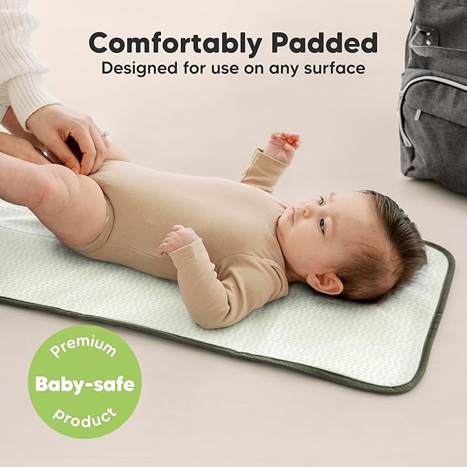 KeaBabies Portable Diaper Changing Pad, Easy Wipe Clean - Foldable Waterproof Baby Changing Mat for Diaper Bag, Compact, Lightweight, 25x13 Newborn, Infant, Baby Changer Travel Essential (Dark Olive)