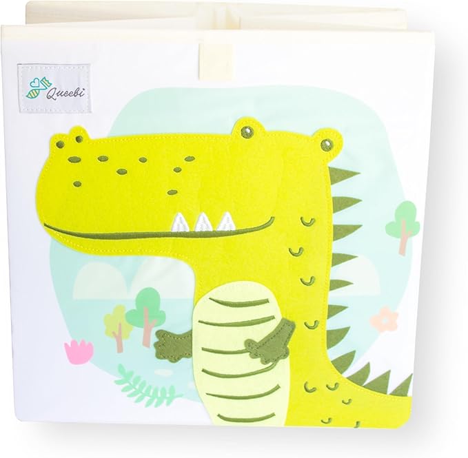 Queebi Crocodile Storage Cube- Organizer for Nursery, Playroom, Bedroom, Closet. Foldable Box 13x13x13 inches. Children's Toy Box, Diaper Caddy, Clothing Basket, Book Bin, Baby Essentials & Kids Gift