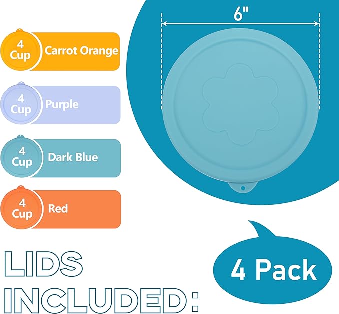 LUVCOSY 4 Cup Silicone Replacement Lids Storage Cover for Anchor Hocking Glass Bowls (Container not Included) 4 Pack Microwave, Dishwasher and Freezer Safe