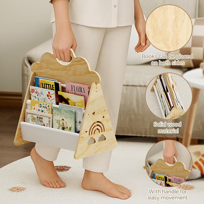 BPMFDTNL Wood Kids Bookshelf, Montessori Bookshelf,Suitable Kids Rooms, Nursery & Classroom, Toddler Book Rack, Nursery Book Shelves, Kids Bookcase, The Perfect Nursery Organizer