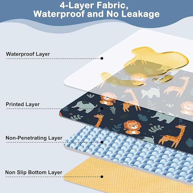 Baby Splat Mat for Under High Chair 51 x 51 Inch Large Waterproof High Chair Mat with Non Slip Bottom Food Catcher for Highchair Boy Girl Mat for Floor Machine Washable, Dark Blue Giraffe