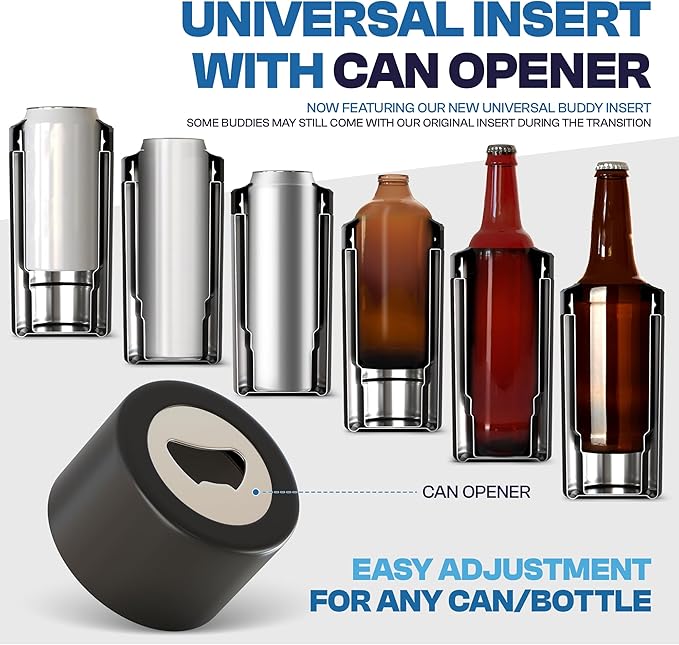 Frost Buddy Universal Buddy Can Cooler - Fits All - For Regular 12 & 16 oz or Slim-Size Bottles - Insulated Double-Walled Stainless Steel (Royal Glitz)
