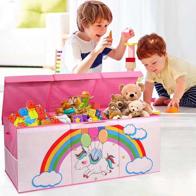 Dqoetort Extra Large Toy Box, Collapsible Storage Organizer with Lids, Sturdy Unicorn Toy Chest for Boys Girls, 40"x14"x16" Kids Storage Bin Box Baskets for Living Room, Playroom, Bedroom, Nursery