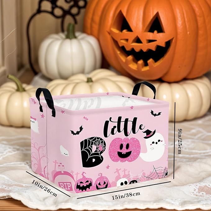 ASKETAM Halloween Basket Gift Cute Pumpkin Ghost Parties Decor Kid Trick or Treat Basket for Boys and Girls Rectangular Storage Bin Box (Pink)