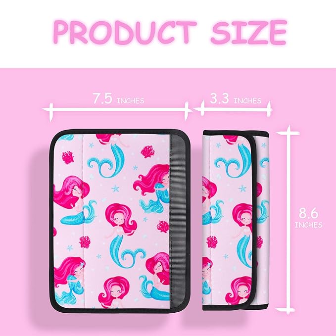 YR Seat Belt Cover for Kids, Soft Comfort Seat Belt Cushion for Children, Cute Cartoon Pattern Car Seat Belt Pads Cover for Girls and Boys, 1 Pack, Mermaid