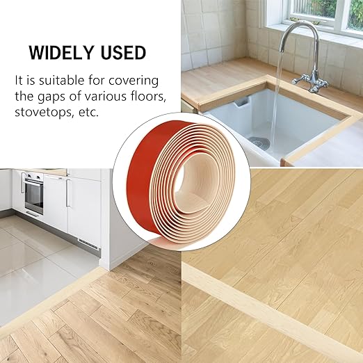 3.3Ft Floor Transition Strip Self Adhesive Vinyl Cover Floor Strip Flat Divider Transition Strip Wood Grain Design for Laminate Floor Gaps and Doorway Transitions (3.3Ft x 2 Inch, Beige)